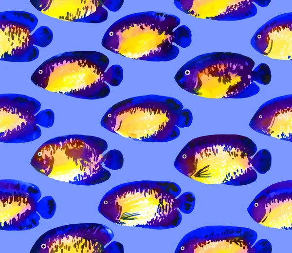 Patrón sin costura vectorial con acuarela coral belleza angelfish — Archivo Imágenes Vectoriales