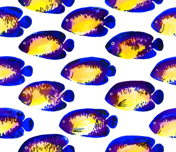 Patrón sin costura vectorial con acuarela coral belleza angelfish — Archivo Imágenes Vectoriales