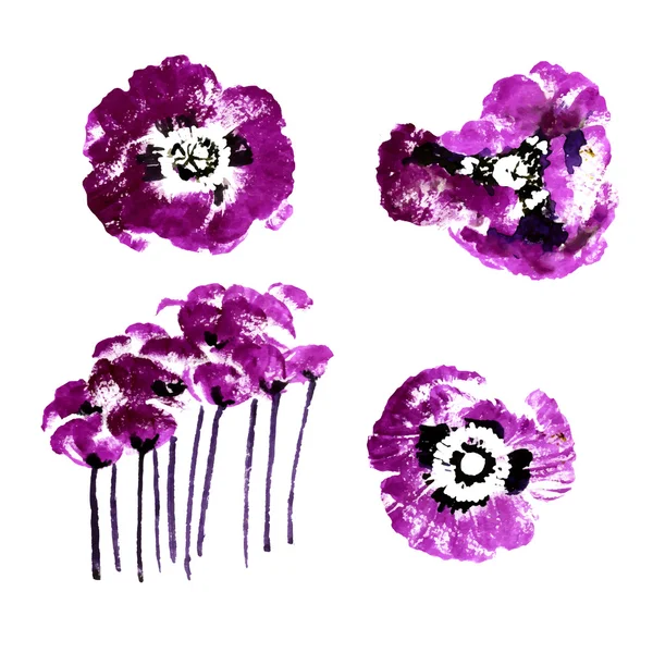 Collection of watercolor poppy flowers — Stock Vector