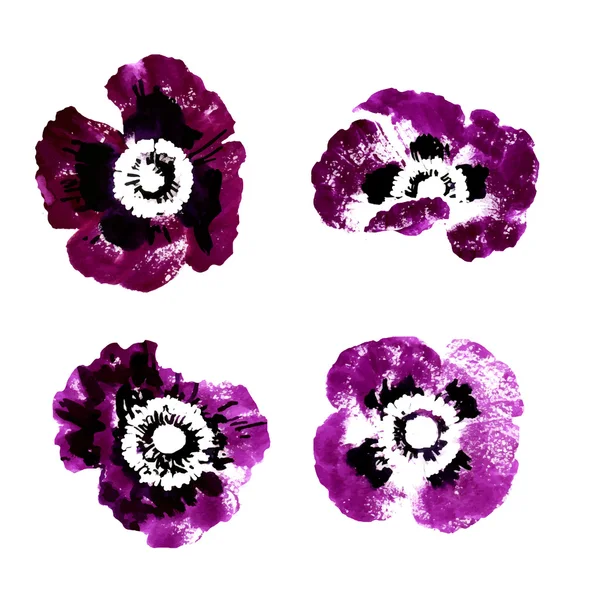 Collection of watercolor poppy flowers — Stock Vector