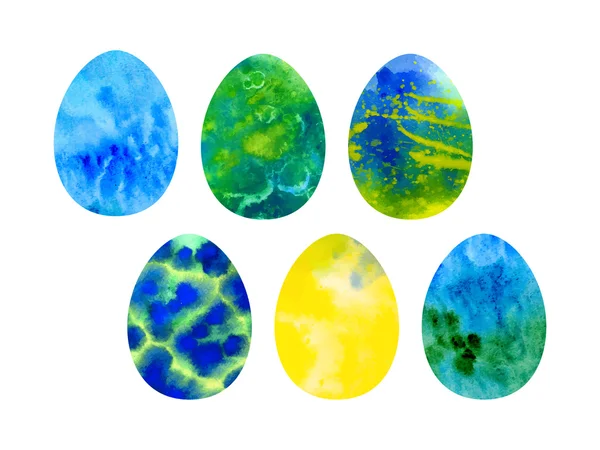 Påsk uppsättning akvarell färgade ägg — Stock vektor