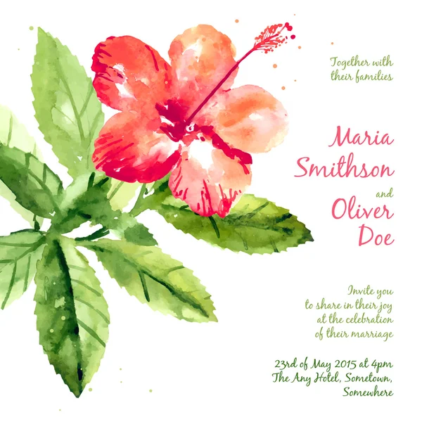 Fundo vetorial com hibisco aquarela vermelho — Vetor de Stock