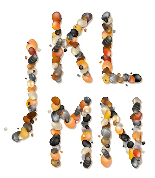 J, k, l, m, n. Buchstaben aus Kieselsteinen — Stockvektor