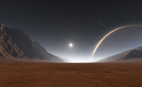 Zonsondergang op de exoplaneet, exoplaneet. — Stockfoto