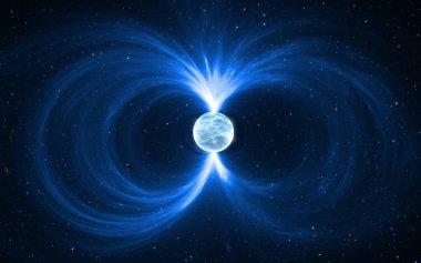 Magnetar - neutron star in deep space. For use with projects on science, research, and education. 3D illustration clipart