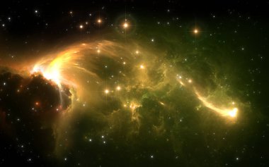 Outflows from black holes, space background. 3D illustration