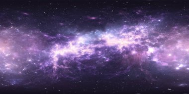 Sanal gerçeklik ortamı 360 HDRI haritası. Uzay eşkenar dörtgen yansıması, küresel manzara. Yıldızlı uzay nebulası. 3d illüstrasyon