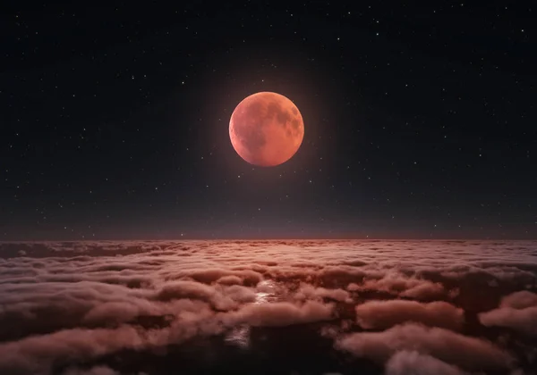 Longest Total Lunar Eclipse Blood Moon Clouds 2018 — Foto Stock