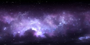 Sanal gerçeklik ortamı 360 HDRI haritası. Uzay eşkenar dörtgen yansıması, küresel manzara. Yıldızlı uzay nebulası. 3d illüstrasyon