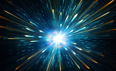 Yüksek enerjili parçacıklar patlar. 3B illüstrasyon