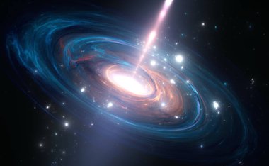 Aşırı enerjili kozmik ışına sahip bir uzay nesnesi. 3d illüstrasyon