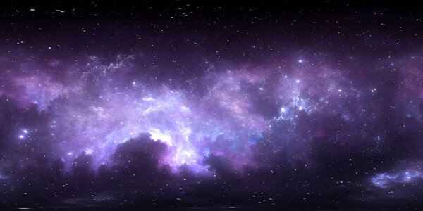 Карта виртуальной реальности 360 HDRI. Космическая эквивалентная проекция, сферическая панорама. Космическая туманность со звездами. 3d иллюстрация