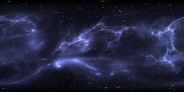 360 degree interstellar cloud of dust and gas. Space background with nebula and stars. Glowing nebula, equirectangular projection, environment map. HDRI spherical panorama. 3d illustration