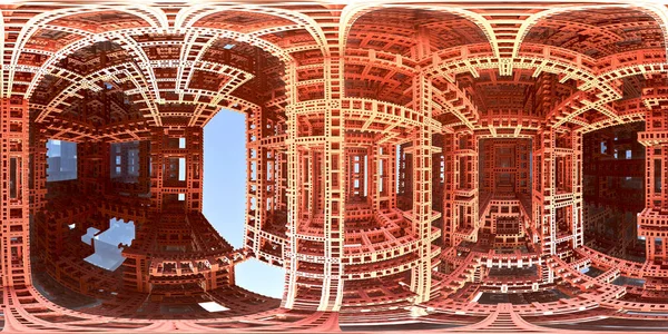 360 Gradi Strano Labirinto Panorama Del Mondo Proiezione Equirettangolare Mappa Foto Stock
