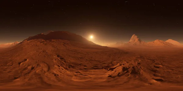 Захід Сонця Марсі Марсіанські Гори Вид Долини Панорама Мапа 360 — стокове фото