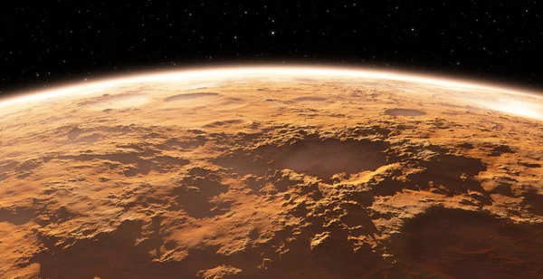 红色的星球 火星表面和大气中的灰尘 3D插图 — 图库照片