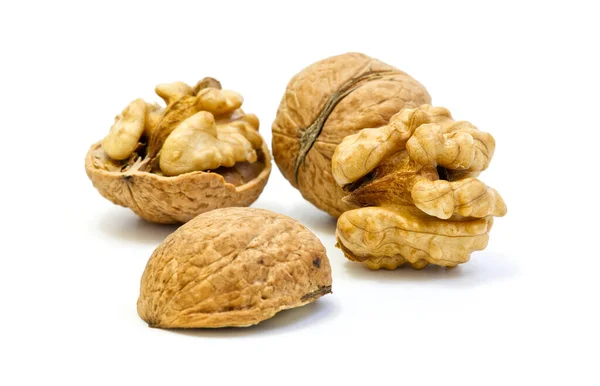 Walnuts Whole Opened White Background — Stock Photo, Image