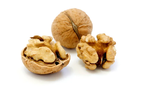 Walnuts Whole Opened White Background — Stock Photo, Image