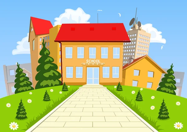 Vector cartoon modern school building — Stock Vector