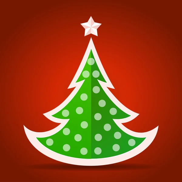 Abstracte plat groene kerstboom op rode achtergrond — Stockvector
