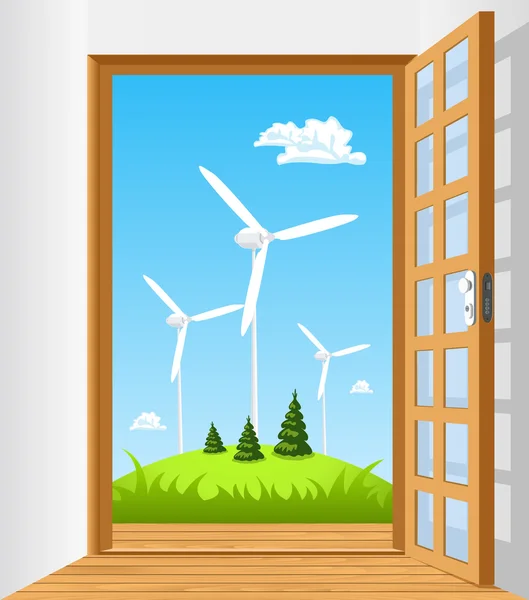 Open the door to green energy — Stock Vector