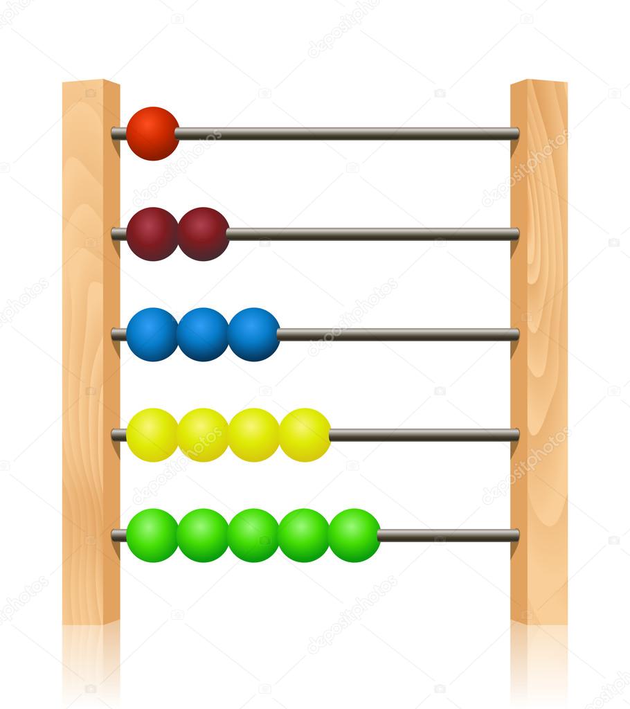 Abacus with colorful wooden beads in front of white background