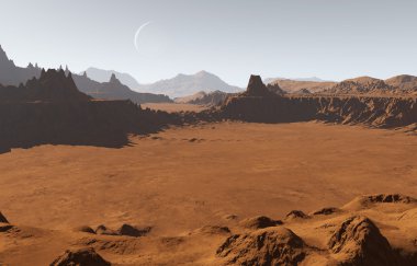Kraterler ve ay ile Mars peyzaj