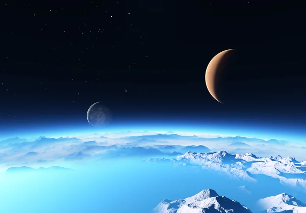 Ice planet with a Moon — Stock Photo, Image
