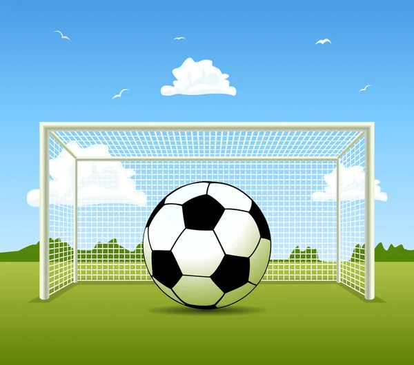 Διάνυσμα μπάλα ποδοσφαίρου στο πράσινο πεδίο — Διανυσματικό Αρχείο