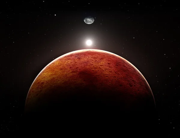 Planet Mars with moon, illustration — Stock Photo, Image