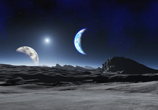 Ziemia jak planety z dwóch księżyców — Zdjęcie stockowe