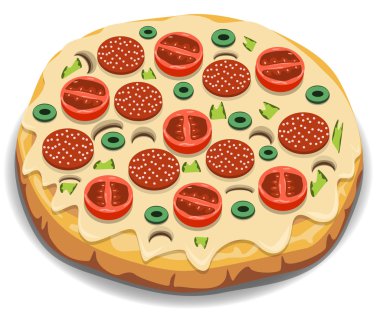 Vektör İtalyan pizza domates, sosis ve mantar ile