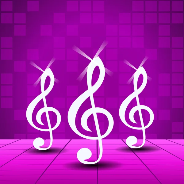 Paarse partij achtergrond met treble clef — Stockvector