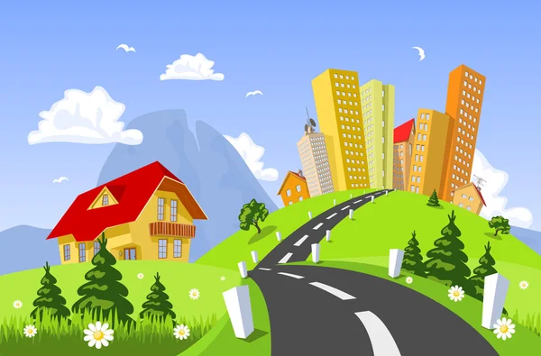 doğa manzara tarafından çevrelenmiş vektör şehir