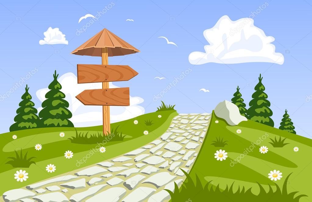 Vector summer landscape with a walkway