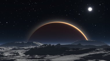 Phobos arka planda Kızıl gezegen Mars ile