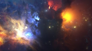 Renkli Bulutsusu. Gaz ve toz bulutu uzak yıldızlar ışık engeller.