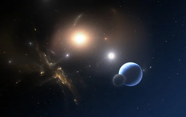 El planeta extrasolar y dos estrellas orbitan alrededor de su centro común de masa — Foto de Stock