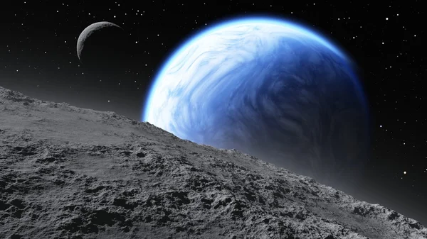 ดวงจันทร์สองดวงโคจรรอบดาวเคราะห์ที่เหมือนโลก — ภาพถ่ายสต็อก