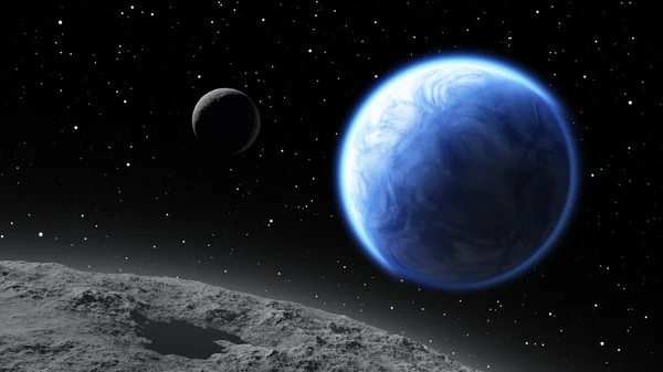 Två månar kretsar kring en jordliknande planet — Stockfoto