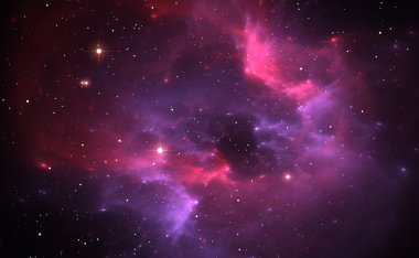 Mor nebula ve yıldızlı boşluk arkaplanı