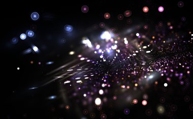 Siyah arka plan üzerinde renkli ışık ve soyut şekiller dijital olarak oluşturulan görüntü