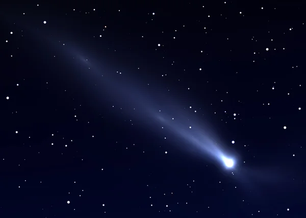 Letící kometa s dlouhým ocasem, sluneční záření a sluneční vítr — Stock fotografie