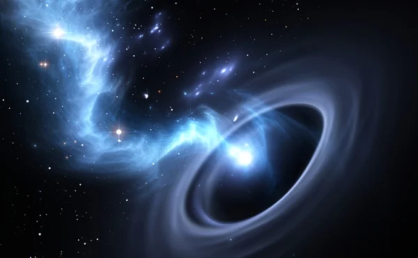 Hvězdy a materiál spadá do černé díry — Stock fotografie