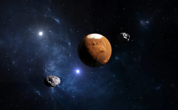 Planet Mars with moon, illustration — Stock Photo, Image