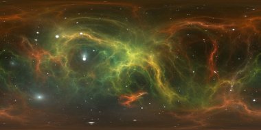 Space background with nebula and stars. Environment 360 HDRI map. Equirectangular projection, spherical panorama. 3d illustration