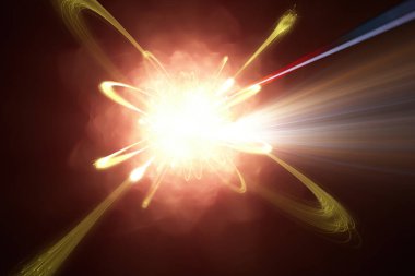 Yüksek enerjili parçacık çarpışmaları. Kuantum mekaniği. 3d illüstrasyon