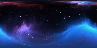 360 derece tam küre panoramik arkaplan, yıldız alanı ve nebula, eşdörtgen projeksiyon, çevre haritası. HDRI küresel panorama. 3B illüstrasyon