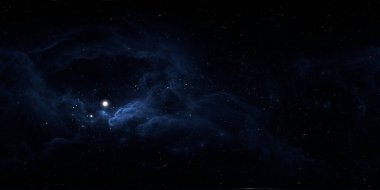 Nebula ve yıldızlı 360 derecelik arkaplan, eşdörtgen projeksiyon, çevre haritası. HDRI küresel panorama. 3d illüstrasyon