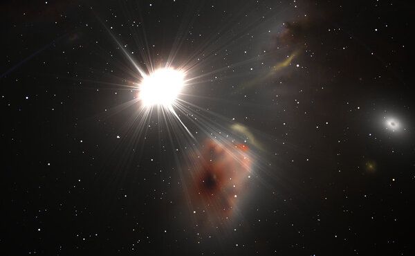 Space background with quasar and stars for use with projects on science, astronomy, universe and education